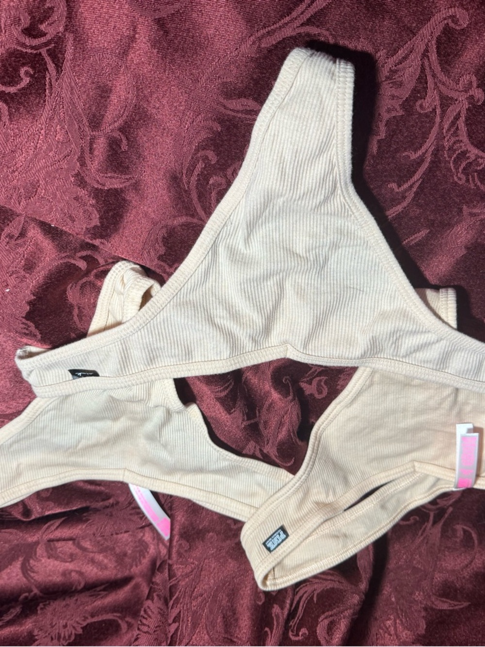 *3 Pairs* PINK Victoria's Secret Ribbed Nude/Light Beige Panties Large
